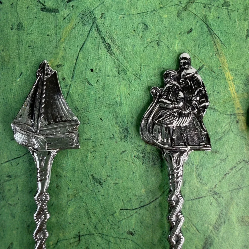Vintage Holland Silver Souvenir Spoons Set of 6 Windmill Sailboat Dutch Folk Art